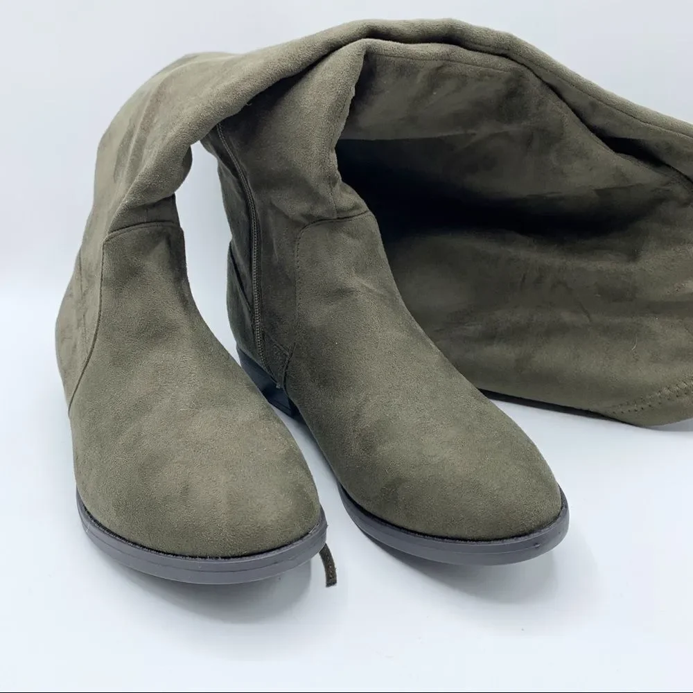 Charlotte Russe Wide Over‎ the Knee Olive Faux Suede Boots 10W